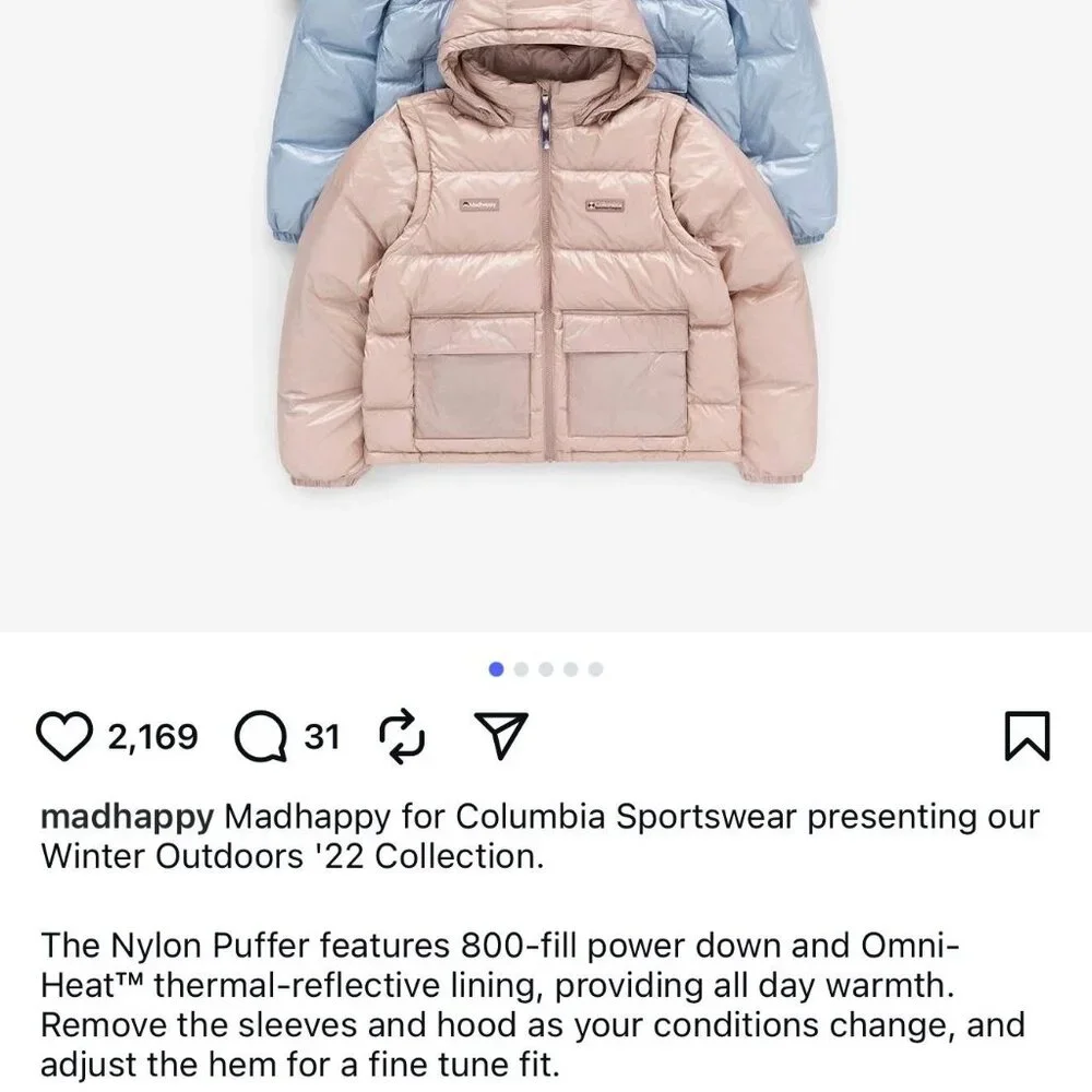 Madhhappy × Columbia Mauve Vapor Down Puffer Jacket 800 Fill M Convertible NWT - Picture 5 of 15
